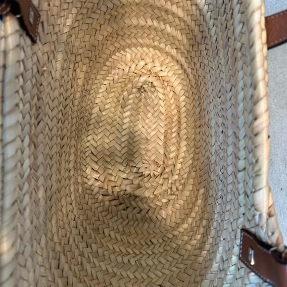 Loewe NWT Raffia palm leaf basket top handle shoulder bag with calf leather